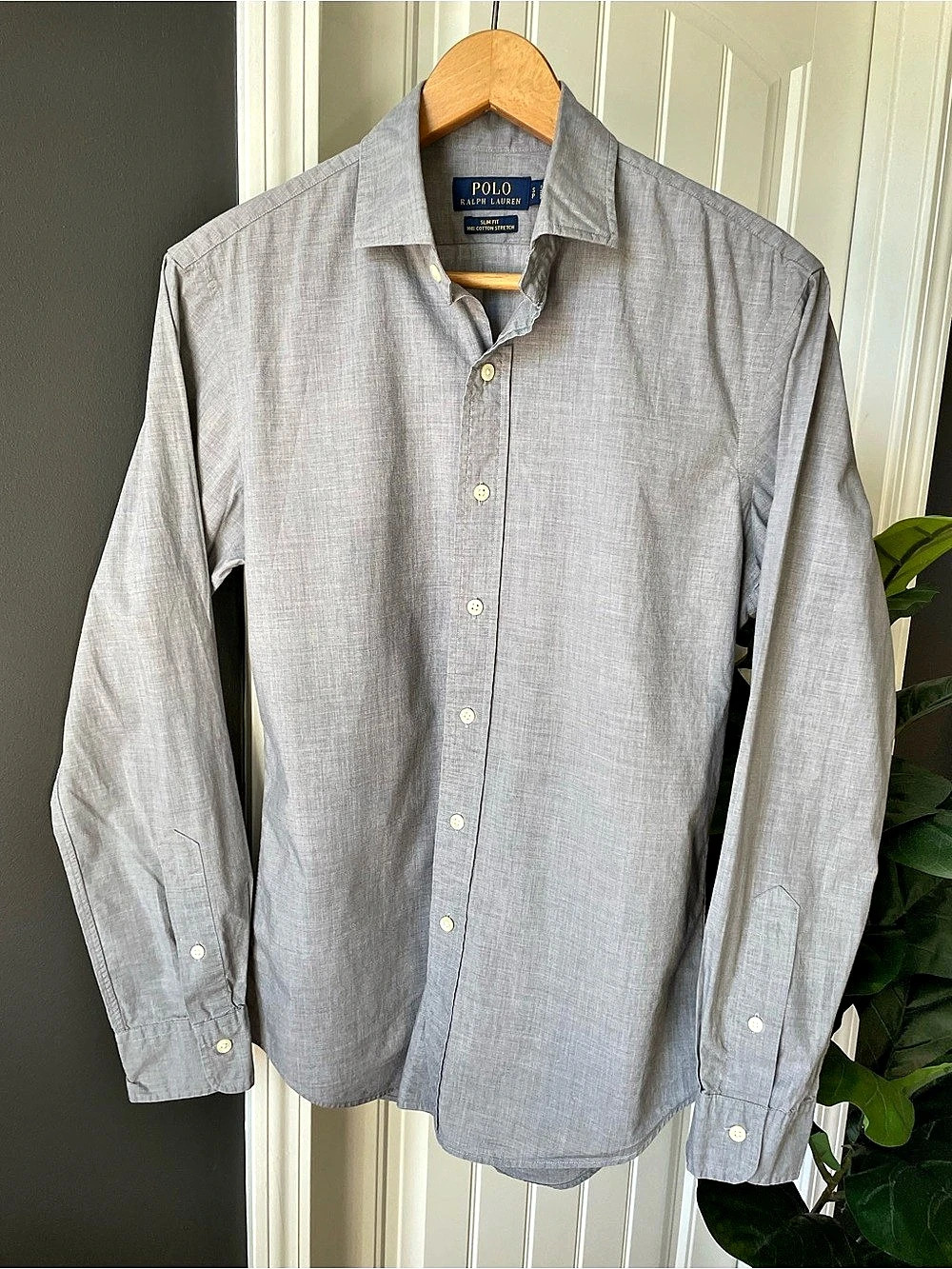 Polo Ralph Lauren Slim Fit Button-Up Shirt Cotton Stretch Gray Men’s Size Small